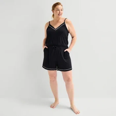 Liz Claiborne Cool And Calm Womens V Neck Sleeveless Plus Pajama Top In Black