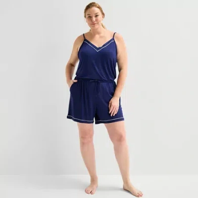 Liz Claiborne Cool And Calm Womens V Neck Sleeveless Plus Pajama Top In Blue