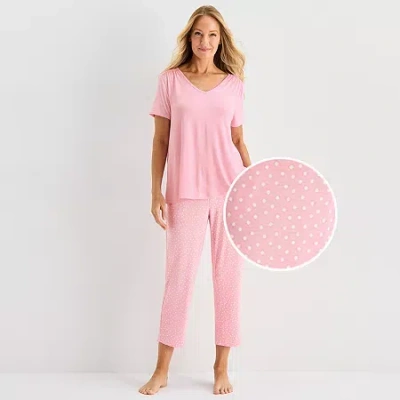 Liz Claiborne Cool And Calm Womens V-neck Short Sleeve 2-pc. Pajama Set In Pink