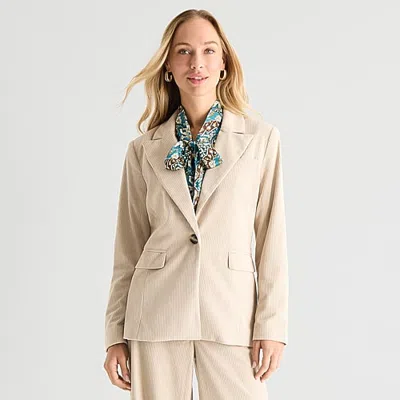 Liz Claiborne Corduroy Womens Regular Fit Blazer In Beige