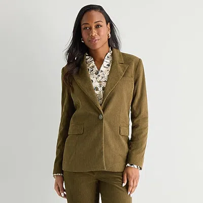 Liz Claiborne Corduroy Womens Regular Fit Blazer In Green