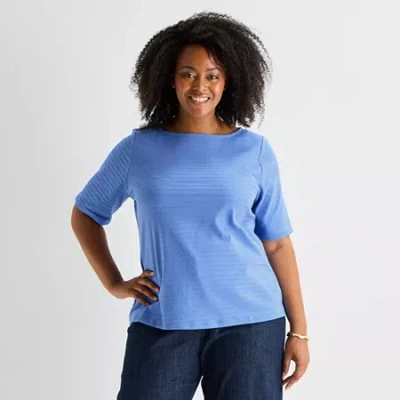 Liz Claiborne Elbow Sleeve Boat Neck Top In Green