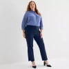 Liz Claiborne Emma Cotton Sateen Womens Plus Easy-on + Easy-off Seated Wear Ankle Mid Rise Ankle Pant In Blue