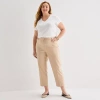 Liz Claiborne Emma Cotton Sateen Womens Plus Easy-on + Easy-off Seated Wear Ankle Mid Rise Ankle Pant In Neutral