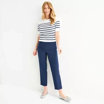 Liz Claiborne Emma Cotton Sateen Womens Tall Easy-on + Easy-off Seated Wear Ankle Mid Rise Ankle Pant In Blue