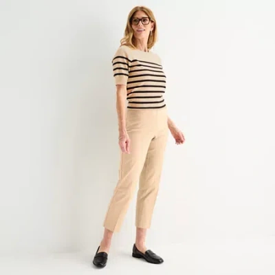 Liz Claiborne Emma Cotton Sateen Womens Tall Easy-on + Easy-off Seated Wear Ankle Mid Rise Ankle Pant In Sand