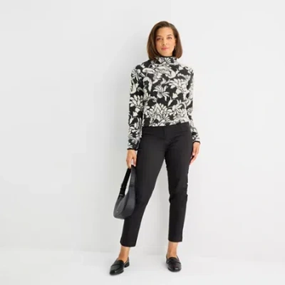 Liz Claiborne Emma Denim Womens Stretch Fabric Ankle Mid Rise Ankle Pant In Black