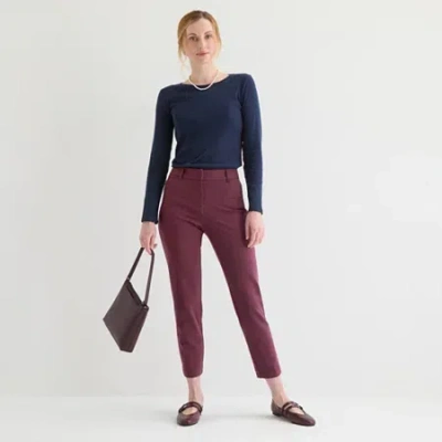 Liz Claiborne Emma Ponte Womens Ankle Mid Rise Ankle Pant In Red