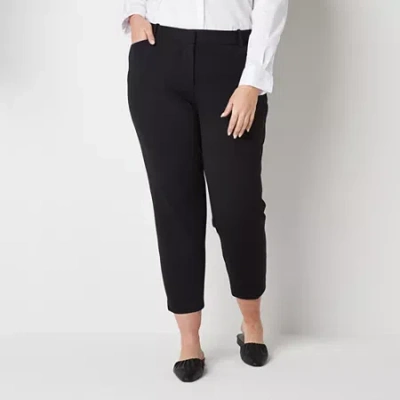 Liz Claiborne Emma Ponte Womens Plus Ankle Mid Rise Ankle Pant In Black