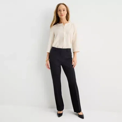 Liz Claiborne Emma Ponte Womens Straight Mid Rise Pull-on Pant In Black