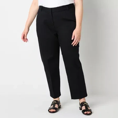Liz Claiborne Emma Womens Ankle Mid Rise Slim Fit Plus Ankle Pant In Black