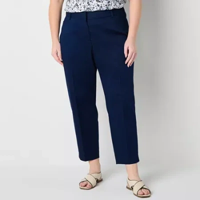 Liz Claiborne Emma Womens Ankle Mid Rise Slim Fit Plus Ankle Pant In Blue