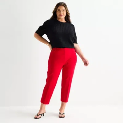 Liz Claiborne Emma Womens Plus Ankle Mid Rise Ankle Pant In Red