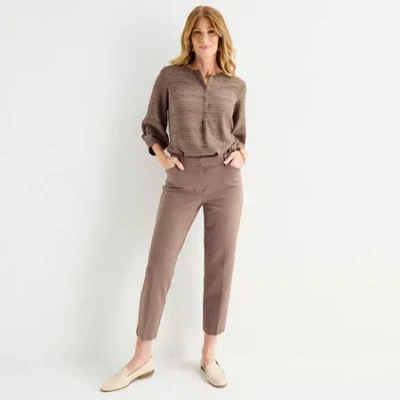 Liz Claiborne Emma Ponte Womens Ankle Mid Rise Ankle Pant In Brown