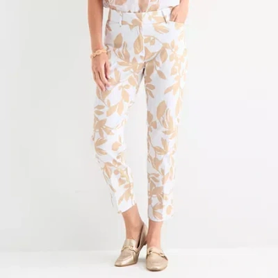 Liz Claiborne Emma Womens Tall Easy-on + Easy-off Seated Wear Ankle Mid Rise Ankle Pant In White