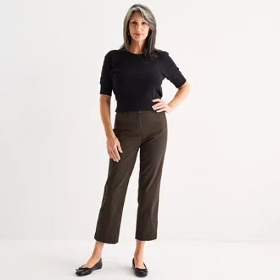 Liz Claiborne Emma Womens Tall Stretch Fabric Slim Mid Rise Ankle Pant In Brown