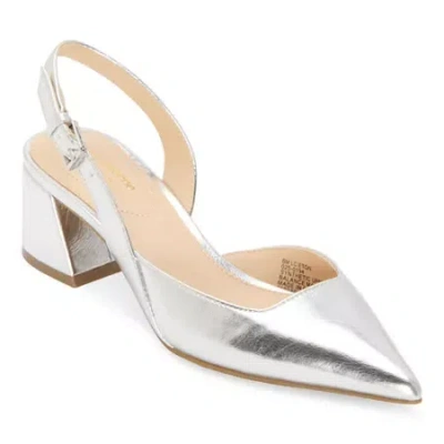 Liz Claiborne Eton Womens Pointed Closed Toe Block Heel Pumps In Silver