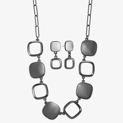 Liz Claiborne Frontal Collar Necklace & Drop Earring Womens Square 2-pc. Jewelry Set In Black