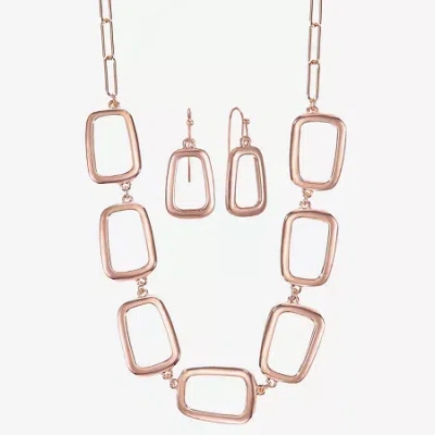 Liz Claiborne Frontal Collar Necklace & Drop Earring Womens Square 2-pc. Jewelry Set In Gold