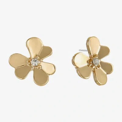 Liz Claiborne Glass 16mm Flower Stud Earrings In Gold