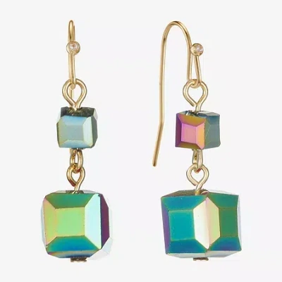 Liz Claiborne Gold Tone Beaded Double Womens Square Drop Earrings