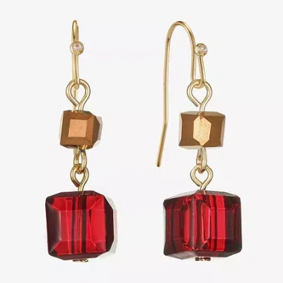 Liz Claiborne Gold Tone Beaded Double Womens Square Drop Earrings In Brown
