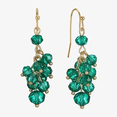 Liz Claiborne Gold Tone Beaded Shakey Womens Drop Earrings In Green