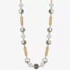 Liz Claiborne Gold Tone Beaded Womens 17 Inch Collar Necklace In White