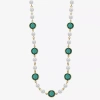 Liz Claiborne Gold Tone Beaded Womens 17 Inch Collar Necklace In Green