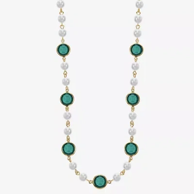 Liz Claiborne Gold Tone Beaded Womens 17 Inch Collar Necklace In Green