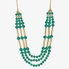 Liz Claiborne Gold Tone Beaded Womens 18 1/2 Inch Statement Necklace In Green