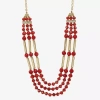 Liz Claiborne Gold Tone Beaded Womens 18 1/2 Inch Statement Necklace In Red