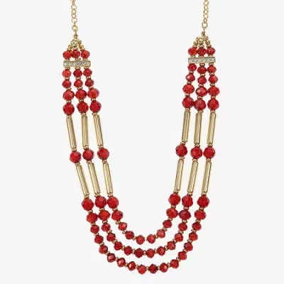 Liz Claiborne Gold Tone Beaded Womens 18 1/2 Inch Statement Necklace In Red