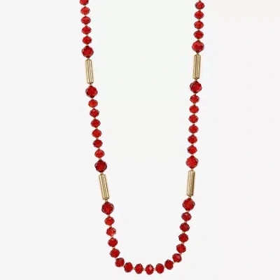 Liz Claiborne Gold Tone Beaded Womens 32 Inch Strand Necklace In Red