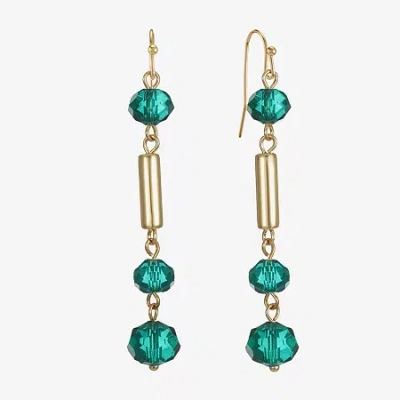 Liz Claiborne Gold Tone Beaded Womens Drop Earrings In Green
