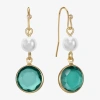 Liz Claiborne Gold Tone Beaded Womens Simulated Pearl Round Drop Earrings In Green