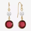 Liz Claiborne Gold Tone Beaded Womens Simulated Pearl Round Drop Earrings In Red