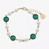 Liz Claiborne Gold Tone Beaded Womens Simulated Pearl Round Strand Bracelet In Green
