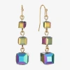 Liz Claiborne Gold Tone Beaded Womens Square Drop Earrings In Multi