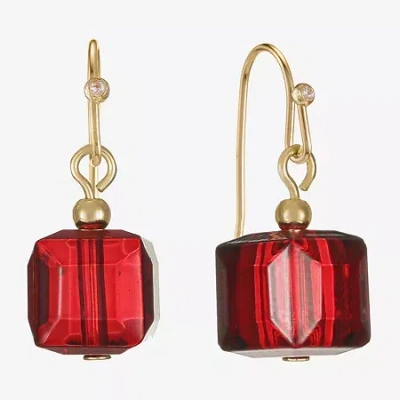 Liz Claiborne Gold Tone Beaded Womens Square Drop Earrings In Red