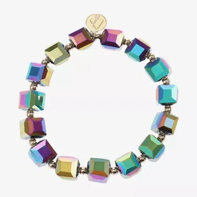 Liz Claiborne Gold Tone Beaded Womens Square Stretch Bracelet In Green