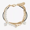 Liz Claiborne Gold Tone Charm Chain Womens Simulated Pearl Strand Bracelet In Gold