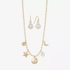 Liz Claiborne Gold Tone Charm Necklace & Drop Earring Womens Simulated Pearl Moon Star 2-pc. Jewelry Set In Yellow