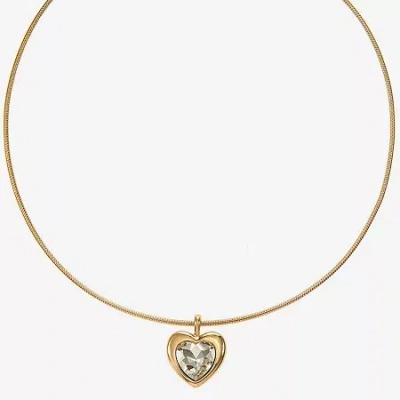 Liz Claiborne Gold Tone Collar Womens Glass Heart 17 Inch Pendant Necklace