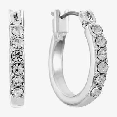 Liz Claiborne Gold-tone Crystal Small Hoop Earrings In Gray