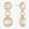 Liz Claiborne Gold Tone Double Womens Simulated Pearl Hypoallergenic Drop Earrings In White