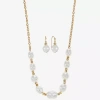 Liz Claiborne Gold Tone Frontal Necklace & Drop Earring Womens Simulated Pearl 2-pc. Jewelry Set In Gold