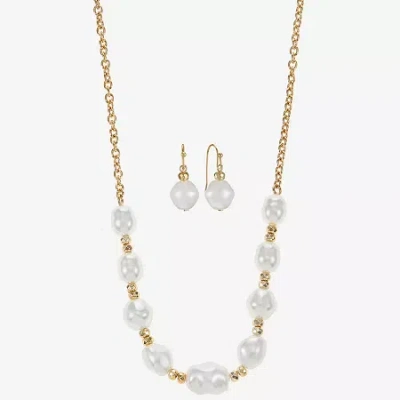 Liz Claiborne Gold Tone Frontal Necklace & Drop Earring Womens Simulated Pearl 2-pc. Jewelry Set