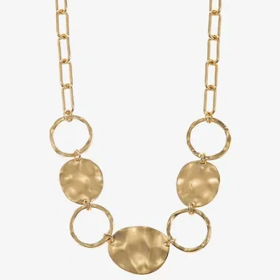 Liz Claiborne Gold Tone Hammered Frontal Womens 17 Inch Collar Necklace