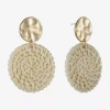 Liz Claiborne Gold Tone Hammered Raffia Womens Round Hypoallergenic Drop Earrings In Gold